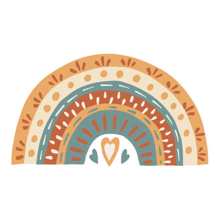 Boho Hand Drawn Cute Rainbow for Nursery Decoration. Baby Room Scandinavian Decor Element. Perfect for Baby Shower, Birthday Partyのイラスト素材