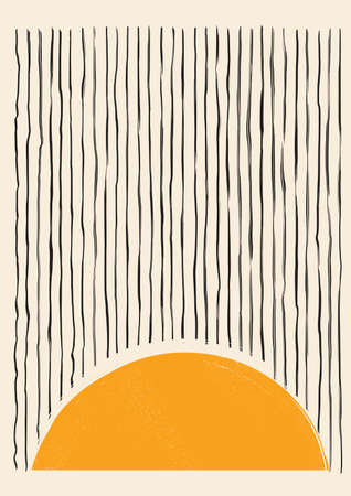 Minimalist 20s Bauhaus Style Abstract Compositions. Hand Painted Mid-Century Geometrical Wall Decoration.のイラスト素材