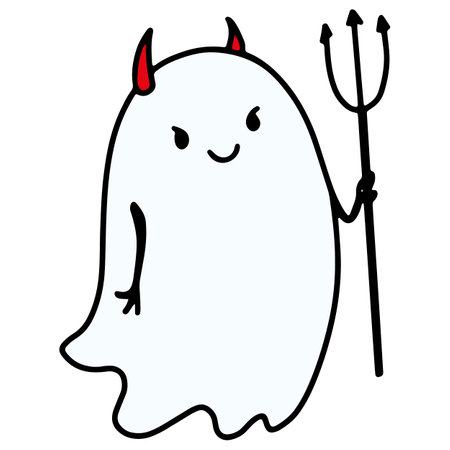 Funny Halloween Ghost Character. Hand Drawn Doodle Ghost Face Emotion. Cute Halloween Character.のイラスト素材