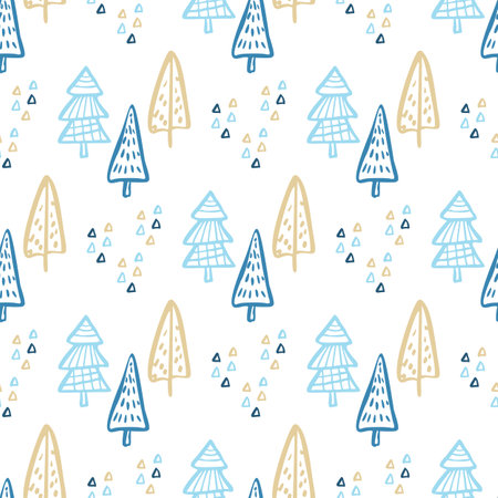 Christmas Tree Doodle Seamless Pattern. Winter Stylized Simple Fir Trees Endless Design for Wrapping...