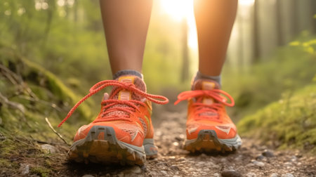Runners Legs on Forest Trail. Fitness and Vitality Concept. Ai generatedの写真素材