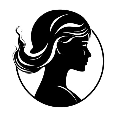 Beautiful Minimalist Vector Woman Icon. Head and Hair Symbol Illustration for Beauty or Health Organisation.のイラスト素材