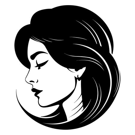 Beautiful Minimalist Vector Woman Icon. Head and Hair Symbol Illustration for Beauty or Health Organisation.のイラスト素材