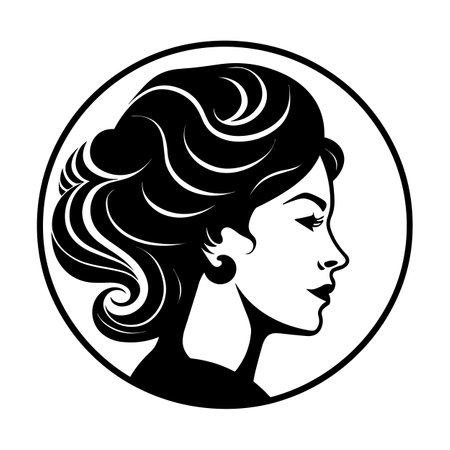 Beautiful Minimalist Vector Woman Icon. Head and Hair Symbol Illustration for Beauty or Health Organisation.のイラスト素材