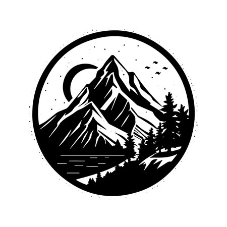 Mountain Icon. Hiking and Travel Company Emblem. Simple Vector Design Element.のイラスト素材