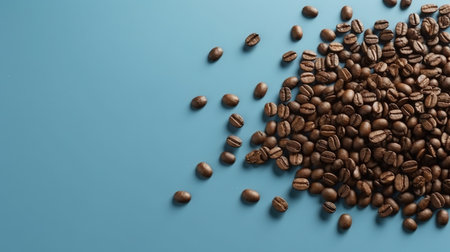 Coffee Beans on Blue Background. Copy Space. Ai Generatedの素材