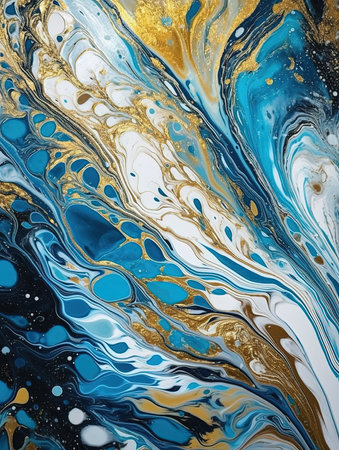 Blue and Gold Ebru Marble Painting Background. Artistic Creative Wallpaper Texture. Ai generativeの素材