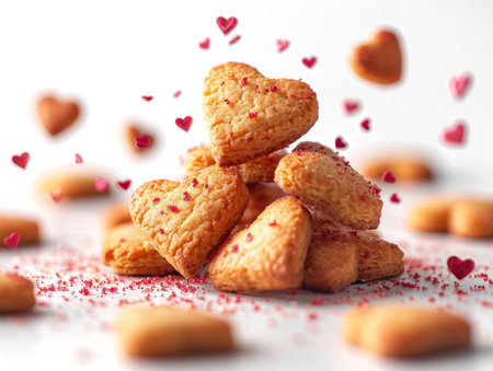 Food composition with heart shape cookies and floating milk. Sweet food background. Aiの素材