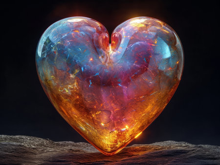 Glass 3D Realistic Heart Shape. Valentines Day Creative 3D Background.の素材