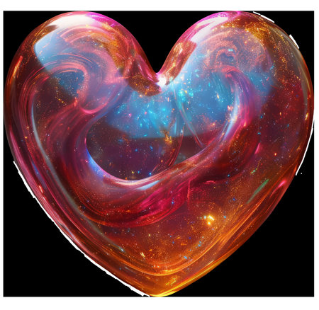 Opal Iridescent 3D Heart Icon. Glossy Neon Raindow Heart Shape.の素材