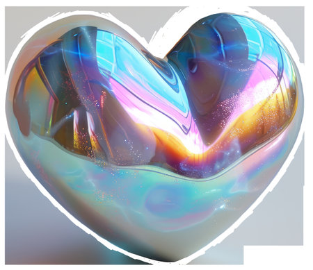 Opal Iridescent 3D Heart Icon. Glossy Neon Raindow Heart Shape.の素材