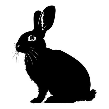 Sketch Realistic Rabbit Silhouette Illustration. Furry Easter Bunny Black Ink Silhouette on White Background.のイラスト素材