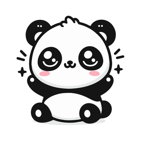 Cute Kawaii Panda Bear Mascot. Cartoon Funny Smiling Happy Panda Sticker.のイラスト素材