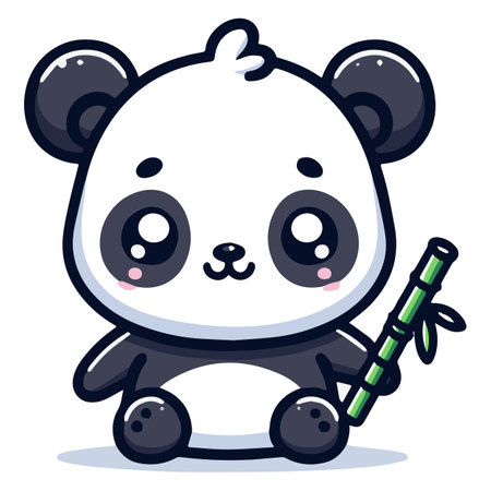 Cute Kawaii Panda Bear Mascot. Cartoon Funny Smiling Happy Panda Sticker.のイラスト素材