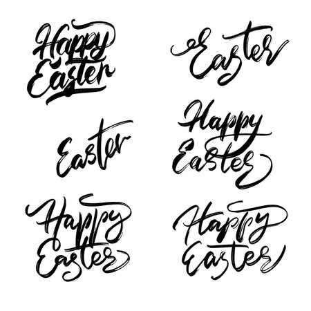 Happy Easter Hand drawn Lettering Design. Easter Greeting Card Handwritten Element. Modern Brush Calligraphy Signのイラスト素材