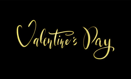 Valentines Day Glittering Golden Hand Drawn Lettering. Shiny Holiday Text Isolated Design Elementの写真素材