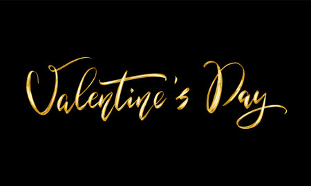 Valentines Day Glittering Golden Hand Drawn Lettering. Shiny Holiday Text Isolated Design Elementの写真素材