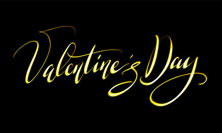 Valentines Day Glittering Golden Hand Drawn Lettering. Shiny Holiday Text Isolated Design Elementの写真素材