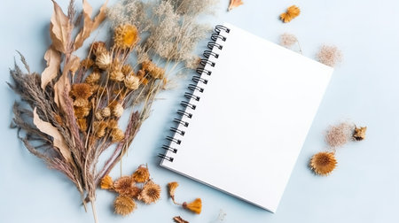 Empty Notebook Flat Lay Mockup. Ai generated Templateの素材