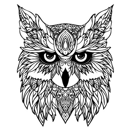 Mandala Coloring Page for Adults. Owl Head Zen Spiritual Relax Colouring Book Template.のイラスト素材
