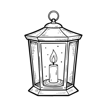 Hand drawn vintage lantern with candle. Tradional Christmas decoration design elementのイラスト素材
