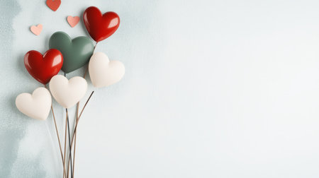 Flat Lay Valentines Day Background with Soft Pastel Heartsの素材