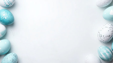 Blue Easter Eggs on White Background with Copy Spaceの素材