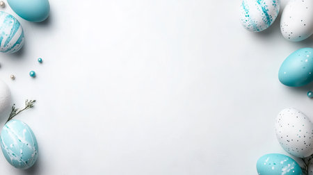 Blue Easter Eggs on White Background with Copy Spaceの素材
