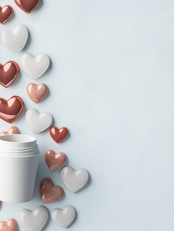 3D Hearts with White Mug on Vertical Backgroundの素材