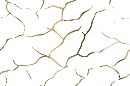 Golden Kintsugi crack texture overlay background. Distressed ckackle trendy minimalist wallpaper texture.のイラスト素材