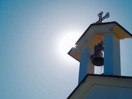 old church and his bell tower in a location on Antola mountain in Italyの写真素材