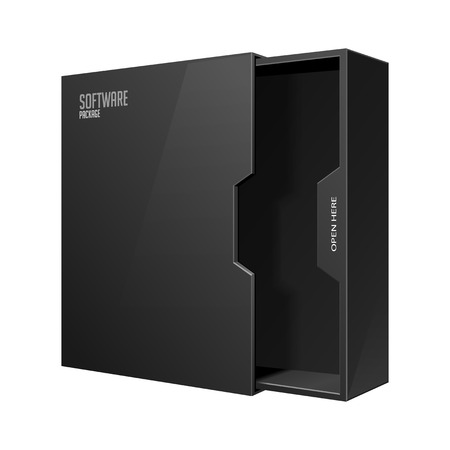 Opened Modern Software Package Box Black With DVD Or CD Disk.のイラスト素材