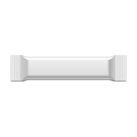 White Blank Foil Packaging Plastic Package. Sachet, Sweets Or Candy Pack. Ready For Your Design. Snack Product Packing Vector EPS10のイラスト素材