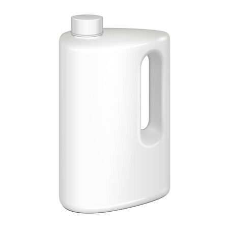 White Plastic Jerrycan Oil, Cleanser, Detergent, Abstergent, Liquid Soap, Milk, Juice On White Background Isolated. Ready For Your Design. Product Packing Vector EPS10のイラスト素材