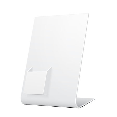 White POS POI Filled Cardboard Blank Empty Show Box Holder For Advertising Fliers, Leaflets Or Products. Illustration Isolated On White Background. Mock Up Template Ready For Your Design. Vector EPS10のイラスト素材