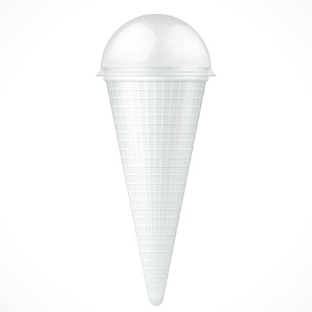 White Food Carton Plastic Cone Conus Tub Bucket Container For Dessert, Yogurt, Ice Cream, Sour Cream. Illustration Isolated On White Background. Mock Up Template Ready For Your Design. Vector EPS10のイラスト素材
