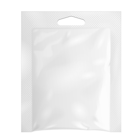 White Blank Retort Foil Pouch Packaging Medicine Drugs Or Coffee, Salt, Sugar, Pepper, Spices, Sachet, Sweets Or Condom. Isolated Mock Up Template Ready For Your Design. Product Packing Vectorのイラスト素材