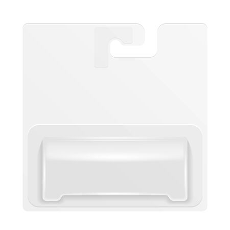 White Product Package Box Blister With Hang Slot. Illustration Isolated On White Background. Mock Up Template Ready For Your Design. Product Packing Vectorのイラスト素材