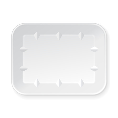 White Empty Blank Styrofoam Plastic Food Tray Container. Illustration Isolated On White Background. Mock Up Template Ready For Your Design. Vector EPS10のイラスト素材