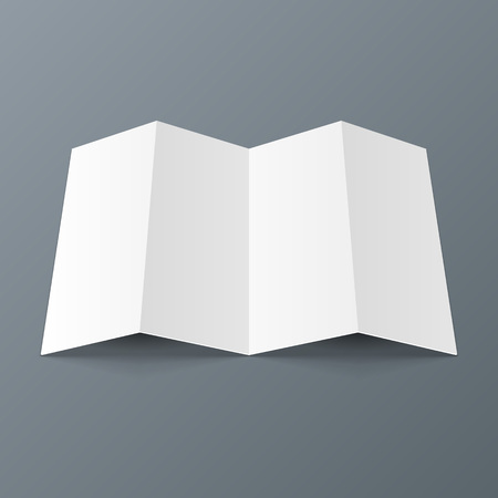 Blank Four Folded Fold Paper Leaflet, Flyer, Broadsheet, Flier, Follicle, Leaf A4 With Shadows. On Gray Background Isolated. Mock Up Template Ready For Your Design. Vector EPS10のイラスト素材