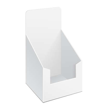 Mockup POS POI Cardboard Blank Empty Display Show Box Holder For Advertising Fliers, Leaflets, Products. Illustration Isolated On White Background.のイラスト素材