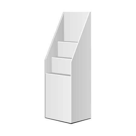 Cardboard Retail Shelves Floor Display Rack For Supermarket Blank Empty. mockup. 3D On White Background Isolated. Ready For Your Design. product advertising. Vector EPS10のイラスト素材