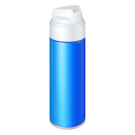 Mockup Blue Shaving Foam Aerosol Spray Metal Bottle Can. 3D. Illustration Isolated On White Background. Mockup Template Ready For Your Design. Vector EPS10のイラスト素材