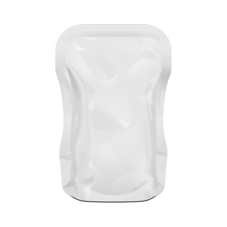 Mockup Blank Foil Or Paper Food Stand Up Pouch Snack Sachet Bag Packaging. Front View. Illustration Isolated On White Background. Mock Up, Mockup Template Ready For Your Design. Vector EPS10のイラスト素材