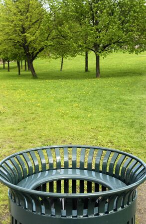 trash can in a public parkの写真素材