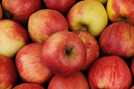 stall of apples at the marketの写真素材
