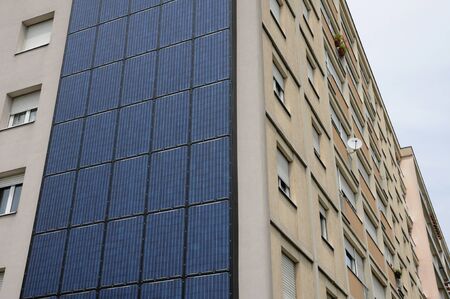 photovoltaic panels on a wall of a buildingの写真素材