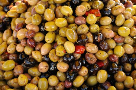 stall of olives at the market in Provenceの写真素材