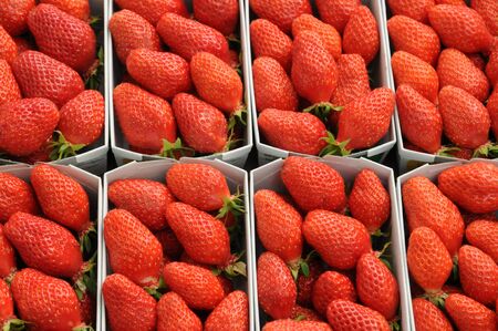 stall of strawberries at the marketの写真素材