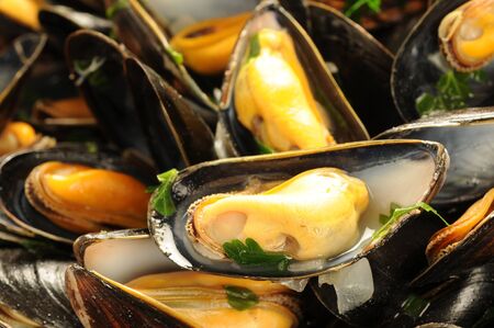 typical French recipe, mussels mariniere